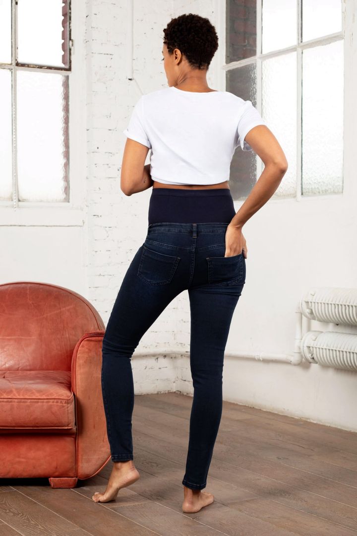 Umstandsjeans mit abnehmbarem Bauchband dark denim