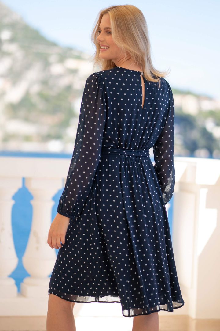 Chiffon Maternity Dress with Dots navy