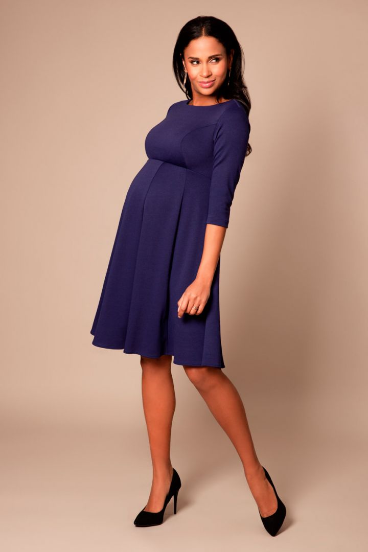 Maternity dress with submarine neckline navy