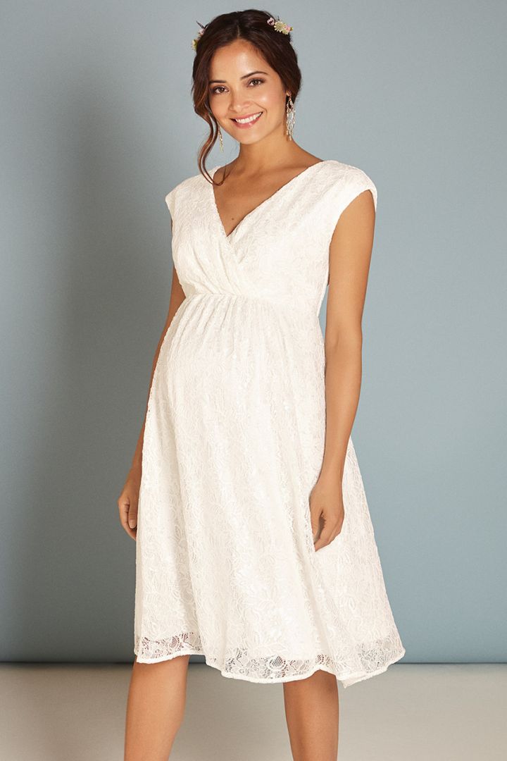 Lace Maternity Wedding Dress with Cache Coeur Neckline
