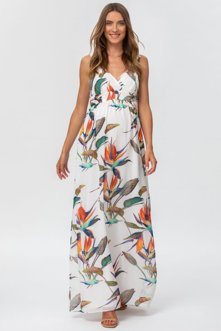 Maxi Umstandsträgerkleid mit Strelizien Print