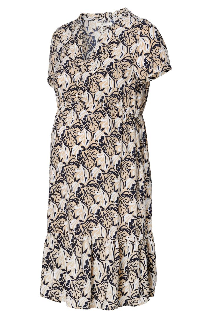 Maternity and Nursing Dress with Leaves Print