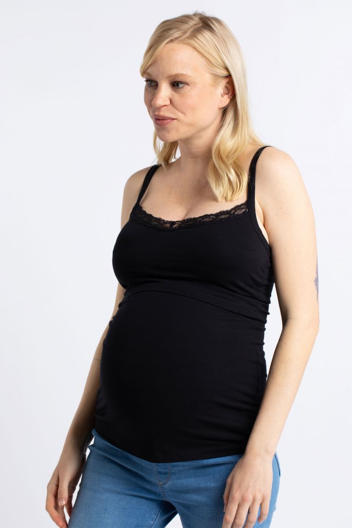 Umstands- und Stilltop mit Spitze aus Bio-Baumwolle schwarz