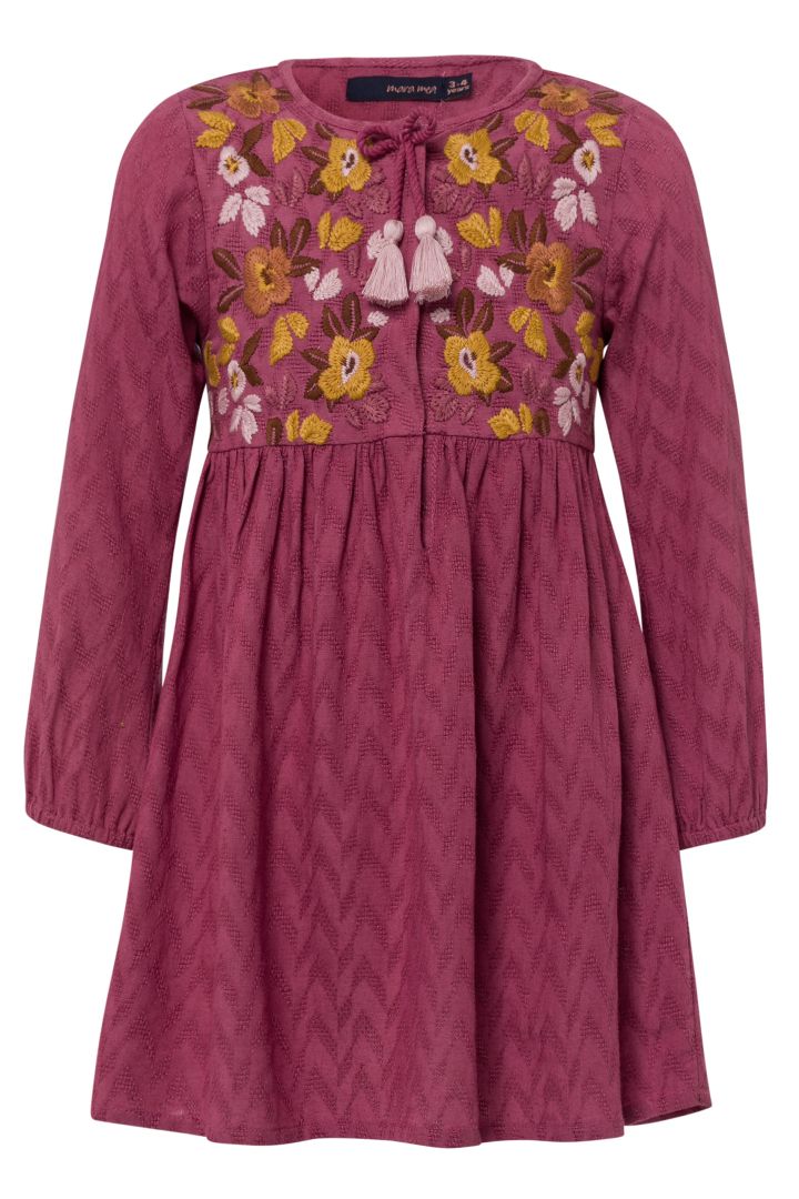 Mini Me Dress with Floral Embroidery and Tassels