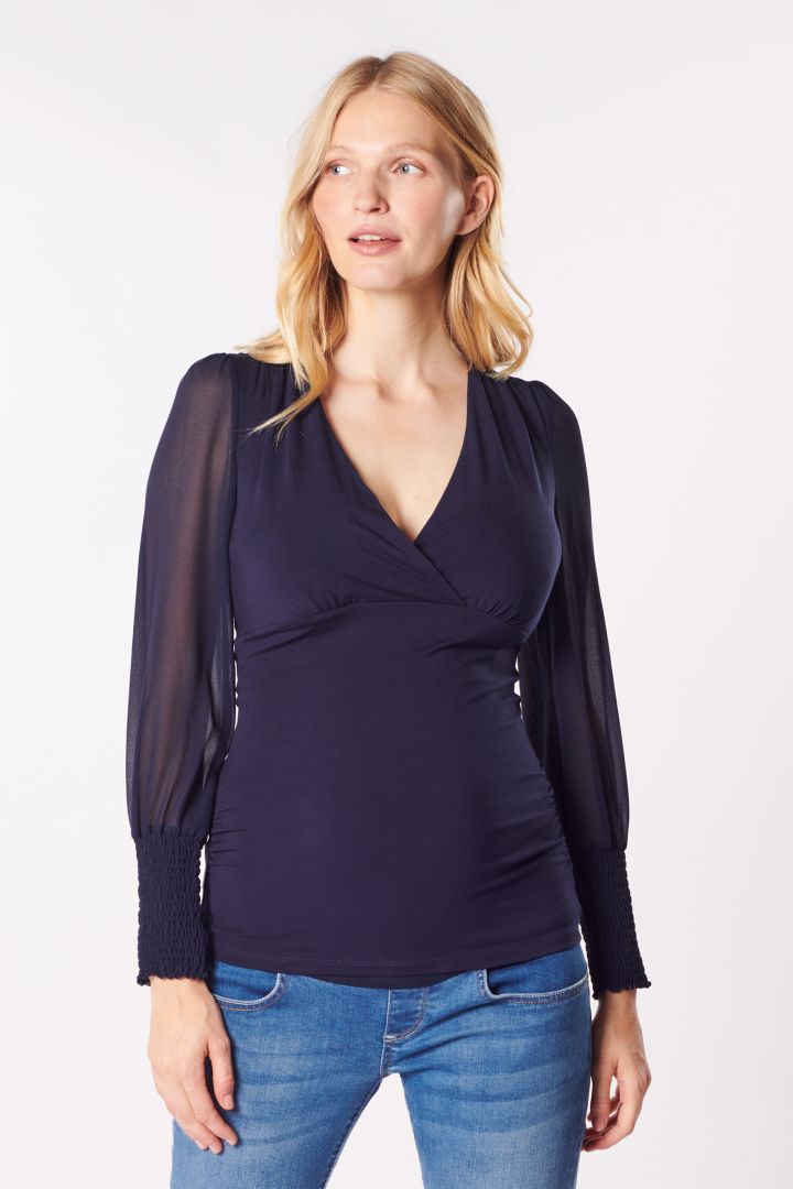 Umstands- und Stillshirt mit Chiffonärmeln navy