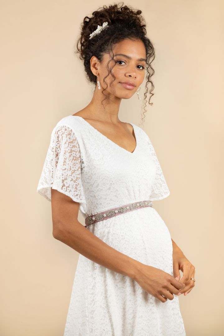 Midi Umstandsbrautkleid mit Blumenspitze