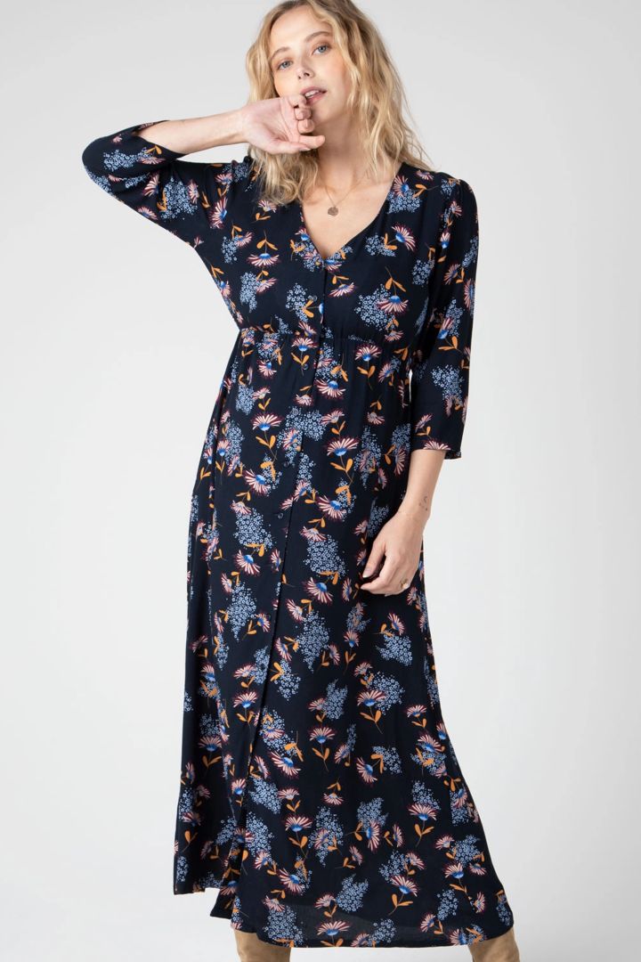 Maxi Umstands- und Stillkleid mit V-Ausschnitt