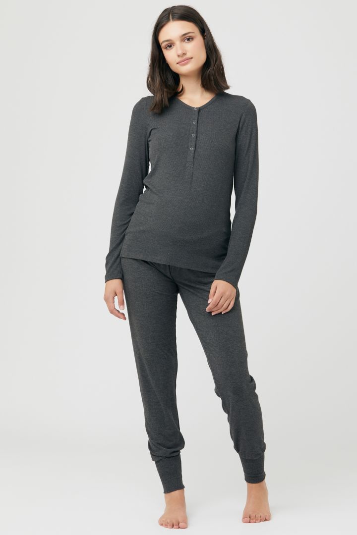 Rib Maternity and Nursing Shirt with Button Front