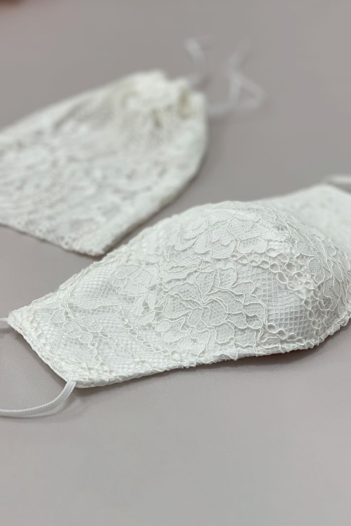 Wedding Face Mask with Floral Lace and Pouch