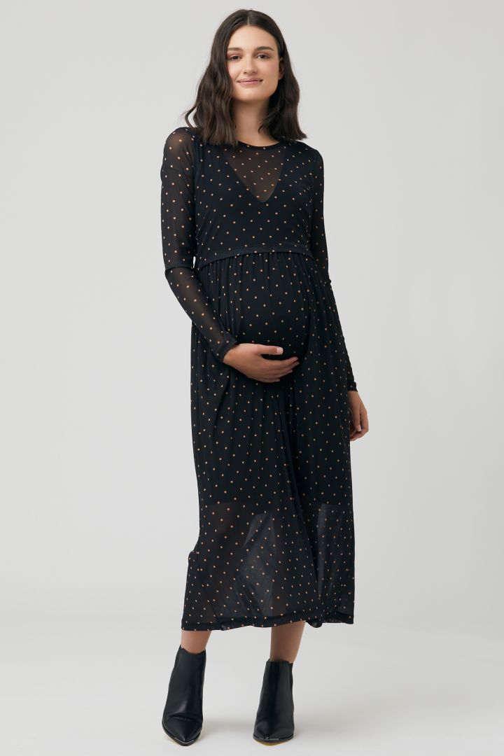 Midi Maternity and Nursing Dress with Dots Print