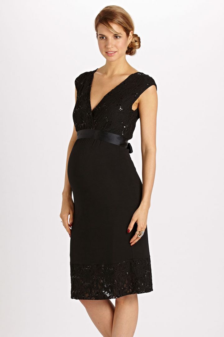 Kurzes Umstandskleid mit Spitze und Pailetten schwarz