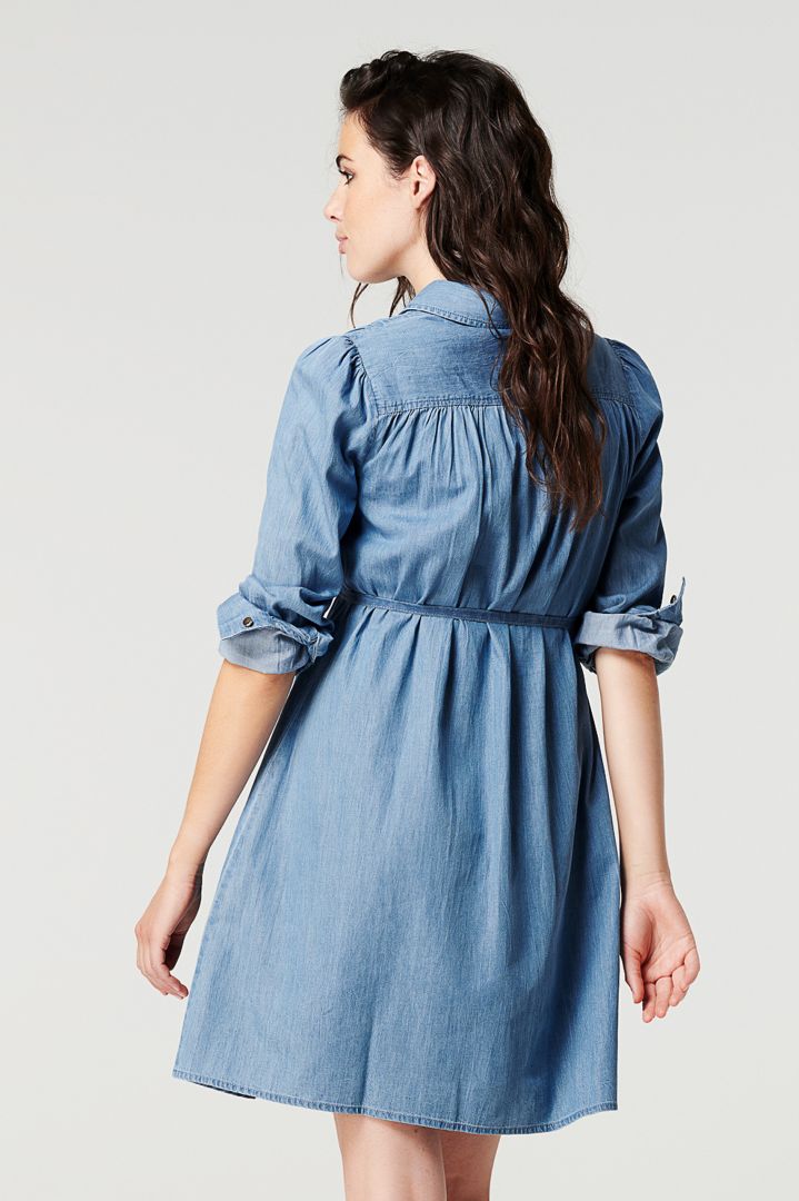 Maternity and Nursing Shirt Dress in Denim-Look