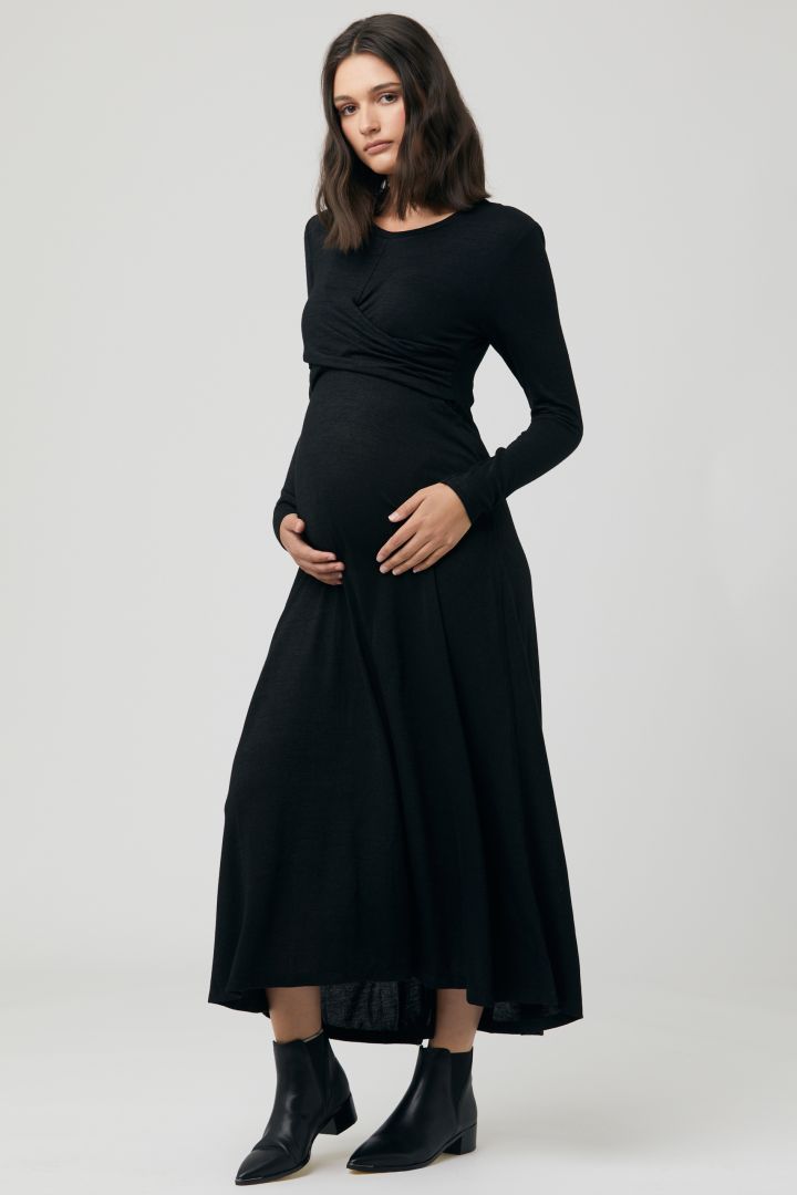 Long Maternity and Nursing Dress with Knot Detail