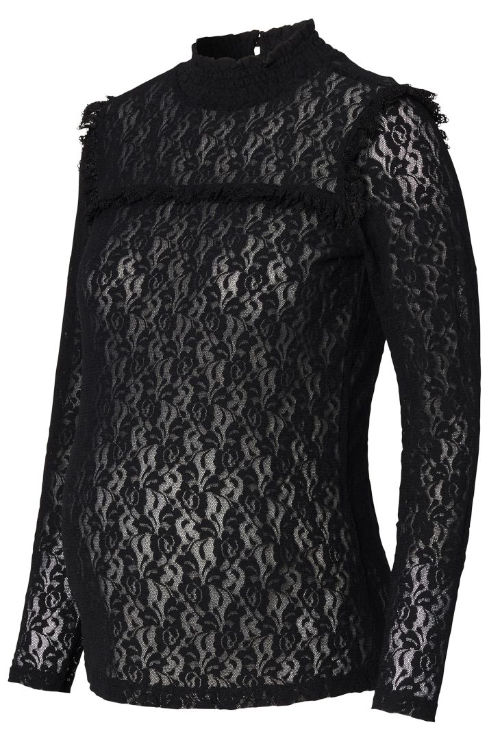 Lace Maternity Blouse with Stand-up Collar