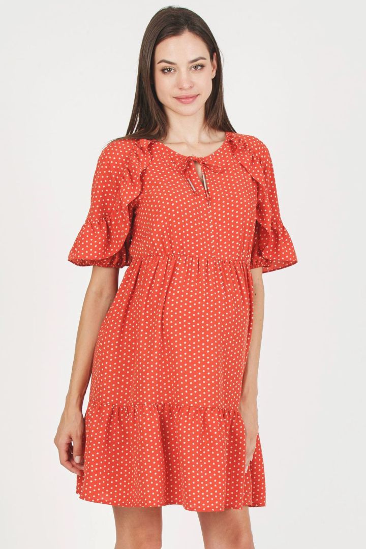 Umstands- und Still-Tunikakleid mit Polka Dots coral
