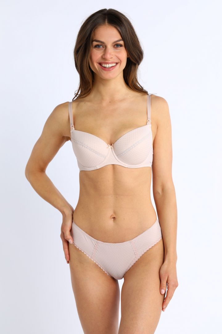 Umstandsslip mit Pünktchen und Spitze light almond