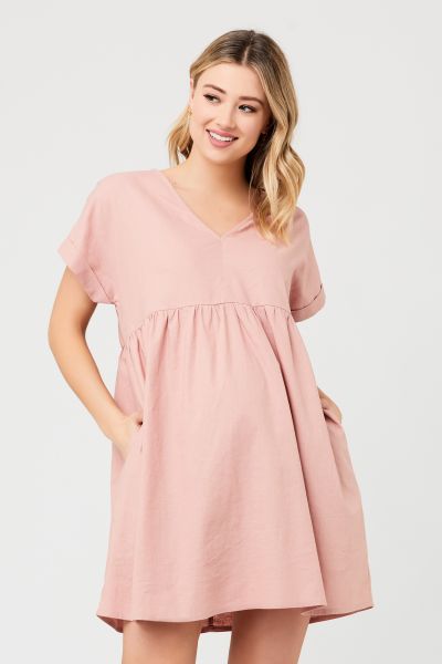 Linen Maternity Dress with Pockets
