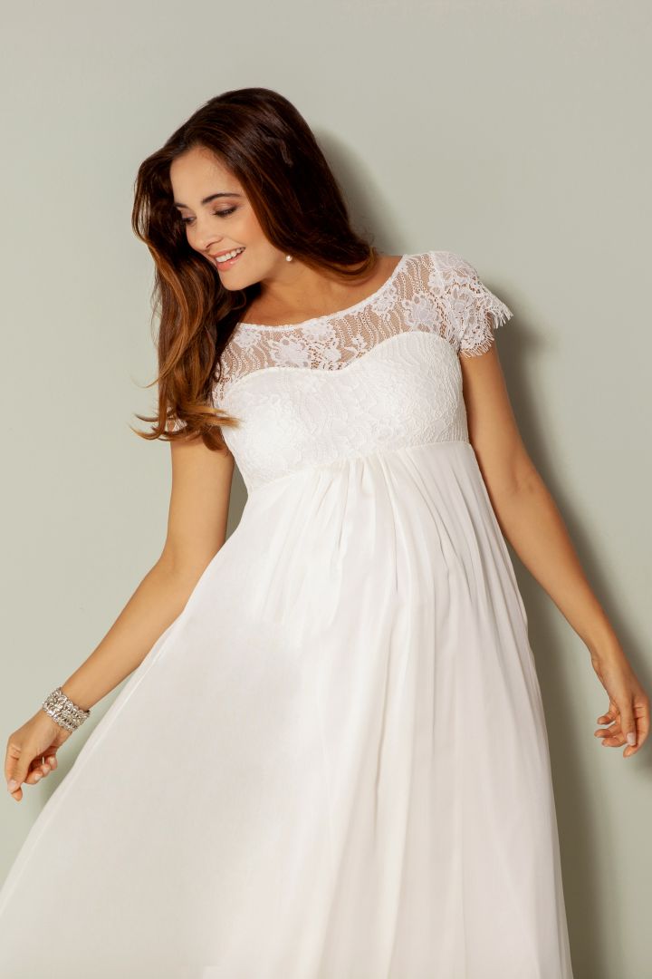 Umstandsbrautkleid mit Spitzenbustier lang elfenbein