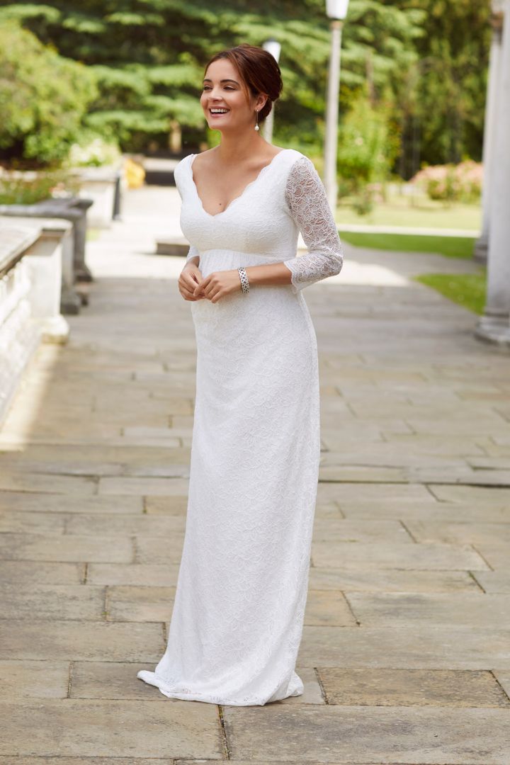 Umstandsbrautkleid mit Spitzenärmeln lang