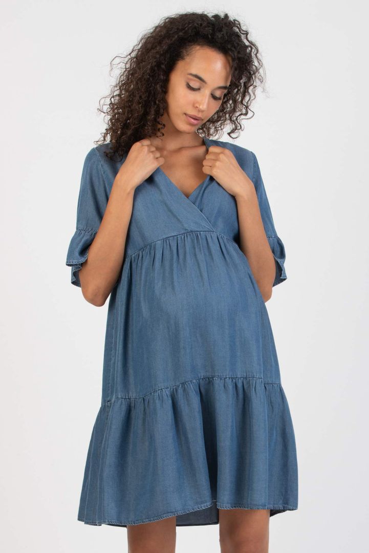 Tencel Maternity Dress in Denim-Look