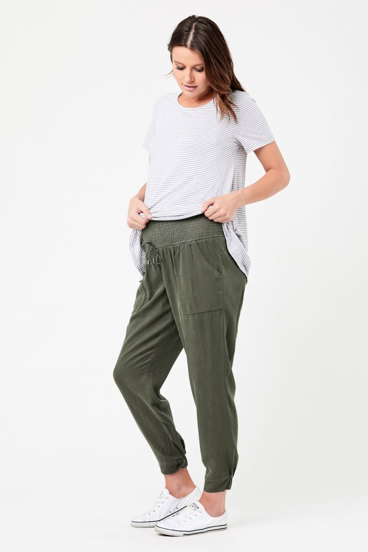 Tencel Umstandshose mit gesmoktem Bund khaki