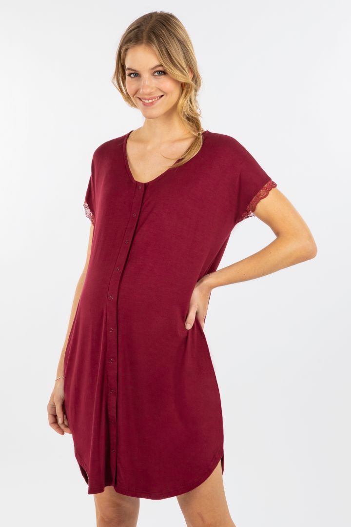 Eco Viskose Geburtskleid und Stillnachthemd bordeaux