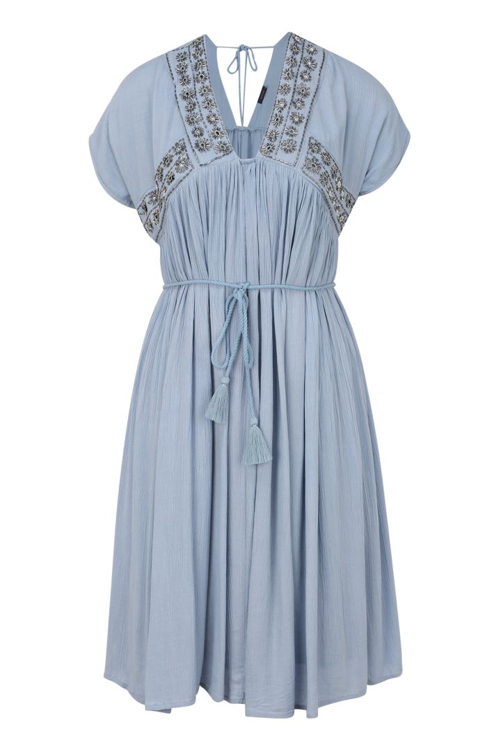 Umstandstunikakleid mit Stickereien hellblau