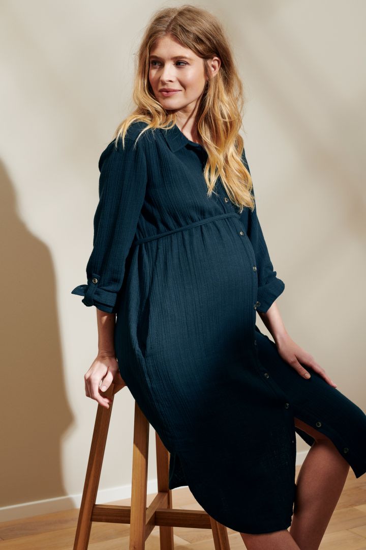 Musselin Umstands- und Still-Hemdblusenkleid petrol