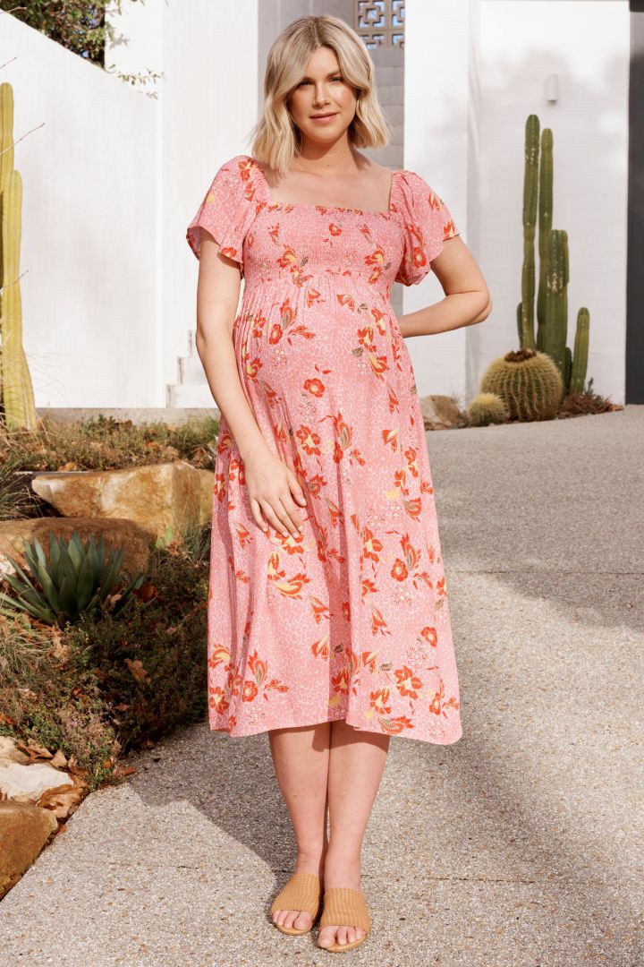 Midi Umstandskleid mit Smock Detail