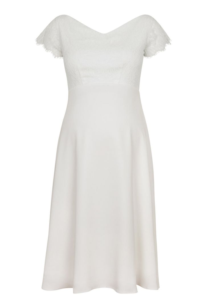 Umstandsbrautkleid mit Spitzenoberteil