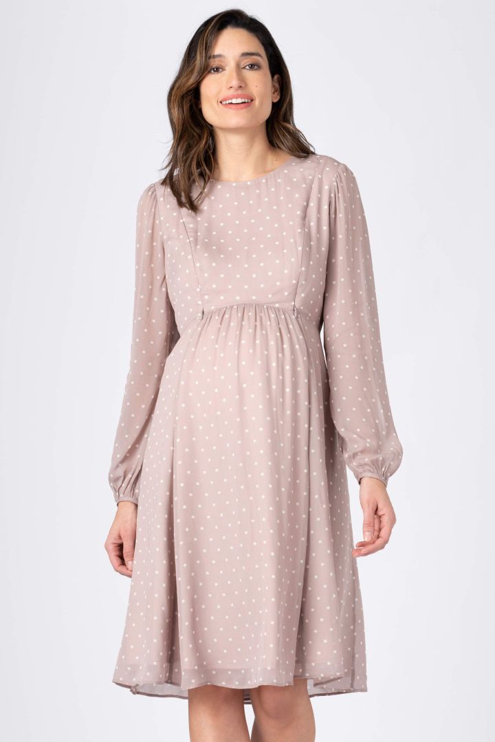 Chiffon Maternity Dress with Dots taupe