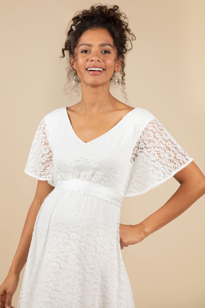 Midi Umstandsbrautkleid mit Blumenspitze