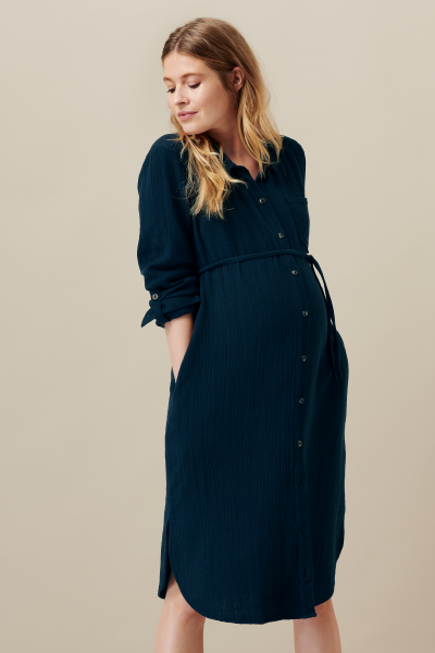 Musselin Umstands- und Still-Hemdblusenkleid petrol