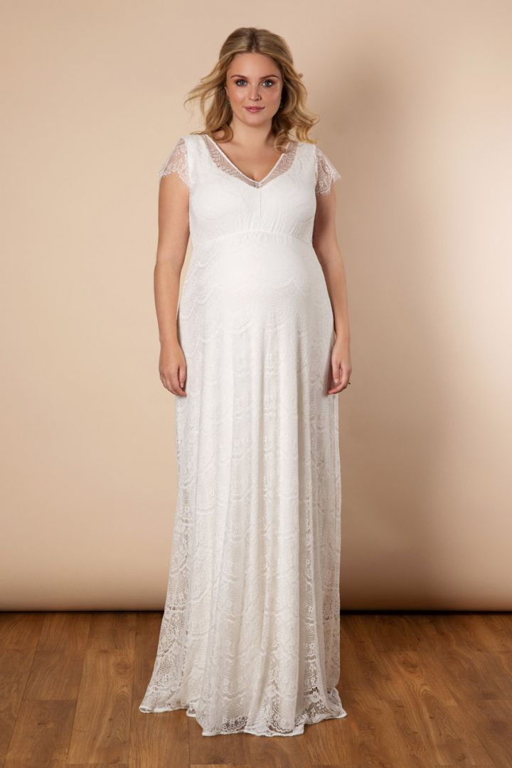 Plus Size Umstandsbrautkleid aus zarter Spitze lang