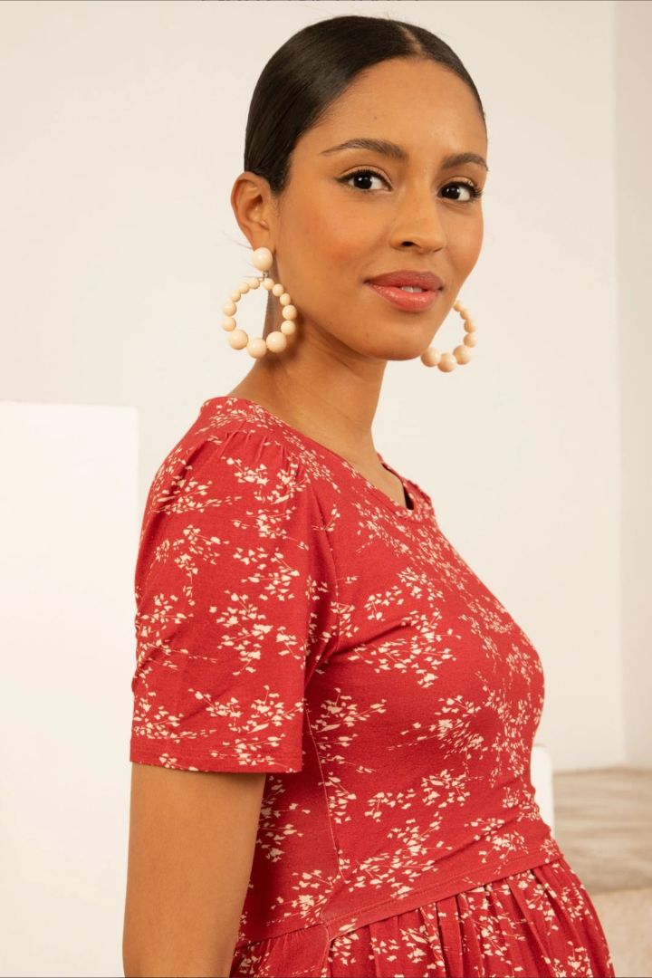 Midi Maternity and Nursing Dress with Print