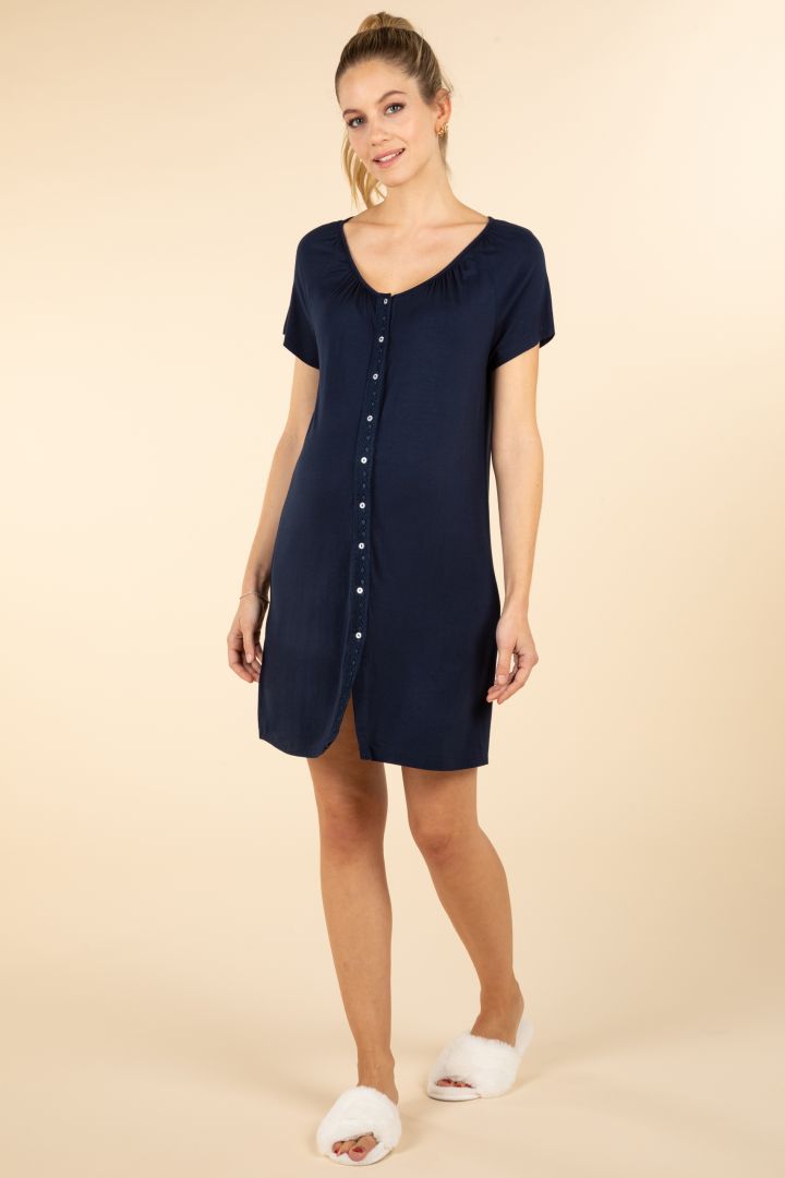 Eco Viskose Umstands- und Stillnachthemd zum Knöpfen navy