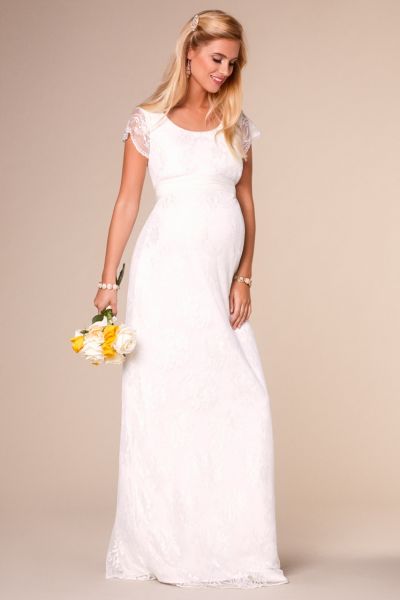 Spitzen Umstands- und Stillbrautkleid mit Schärpe lang