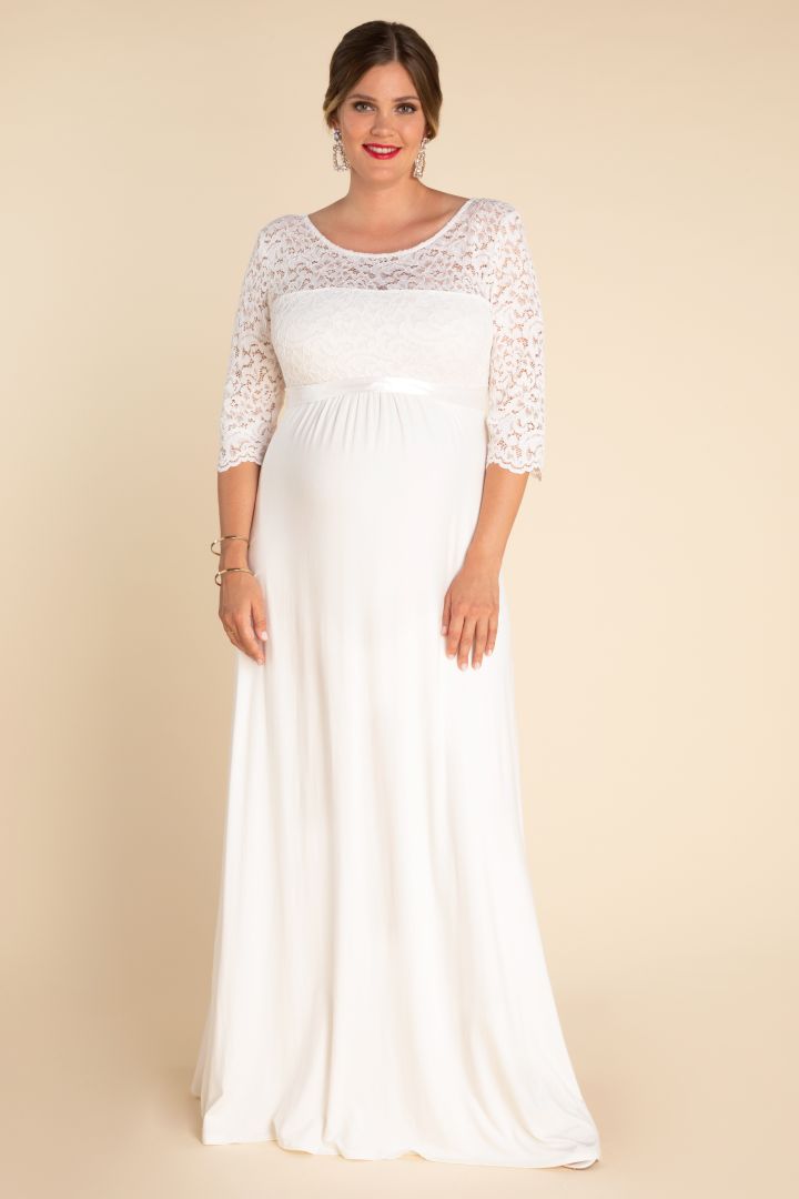 Plus Size Umstandsbrautkleid mit Rückenausschnitt lang