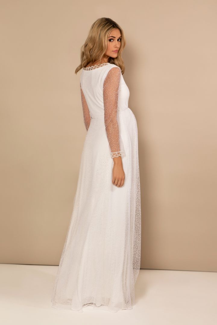 Spitzen Umstandsbrautkleid lang White Snow