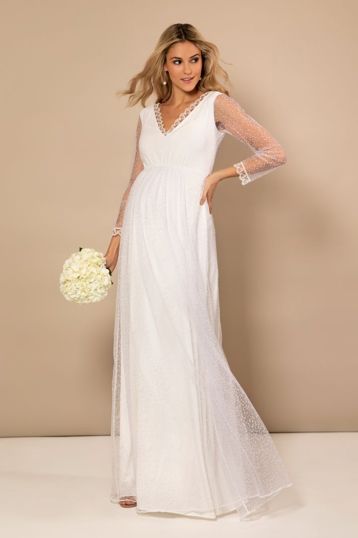 Spitzen Umstandsbrautkleid lang White Snow