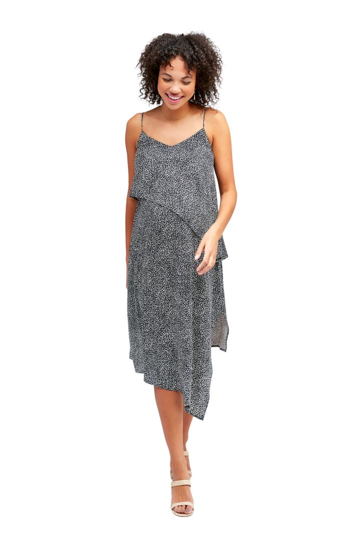 Maternity Dress with Asymmetrical Nursing Layer Animal Print
