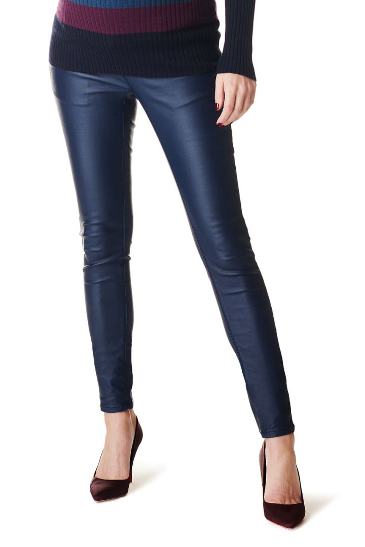 Maternity pants leather look dark navy