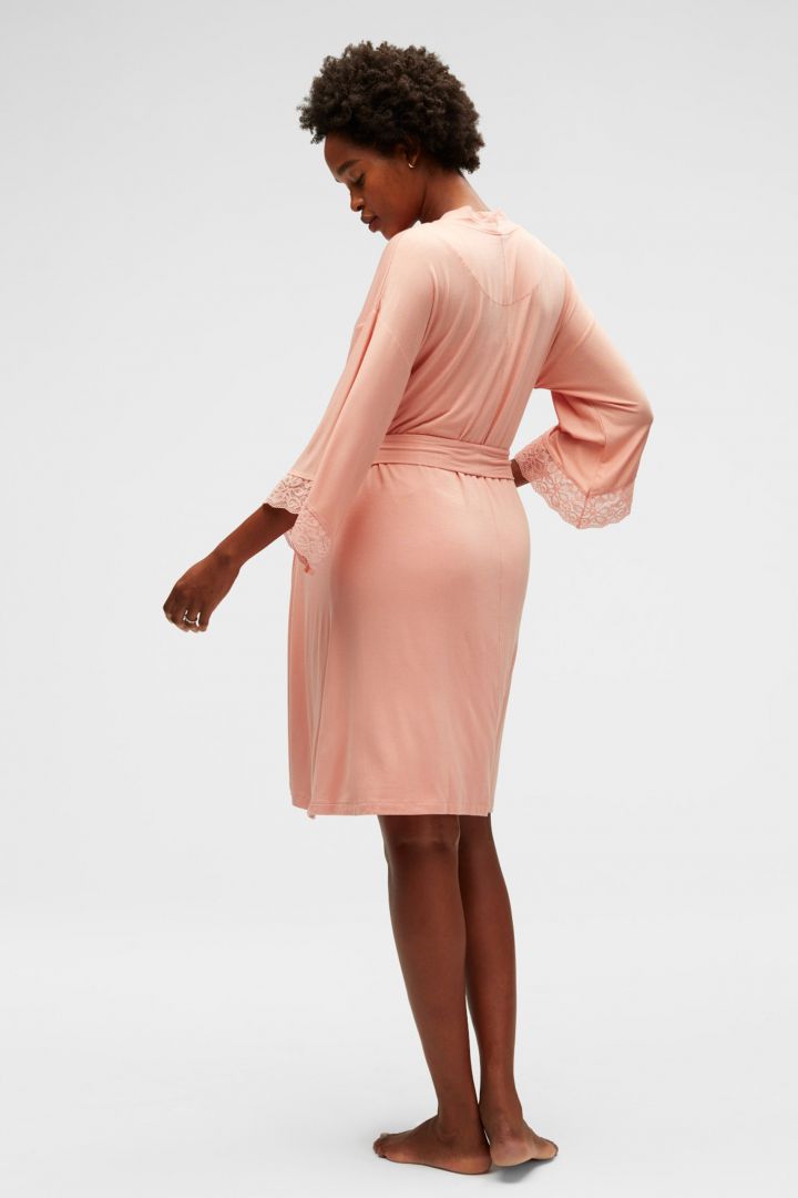 Umstands-Morgenmantel mit Spitzendetails apricot