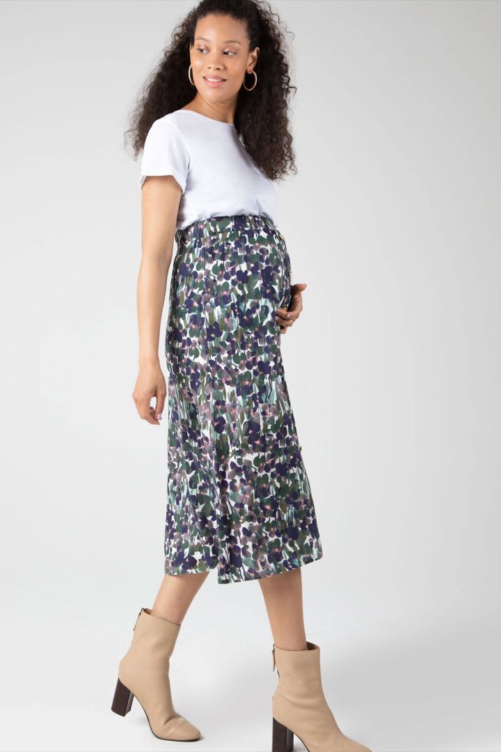 Midi Umstandsrock mit Knöpfen und Blumen Print