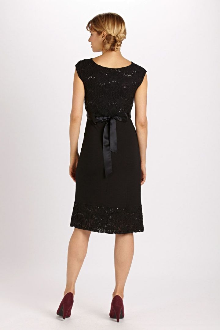 Kurzes Umstandskleid mit Spitze und Pailetten schwarz