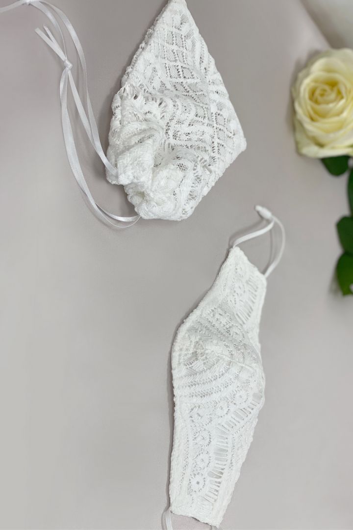 Wedding Face Mask with Modern Lace and Pouch