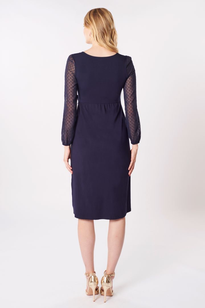 Umstandskleid in Wickeloptik mit Spitzenärmeln navy