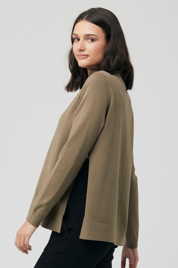 2 in 1 Umstandspullover und Shirt mit Stillöffnung olive