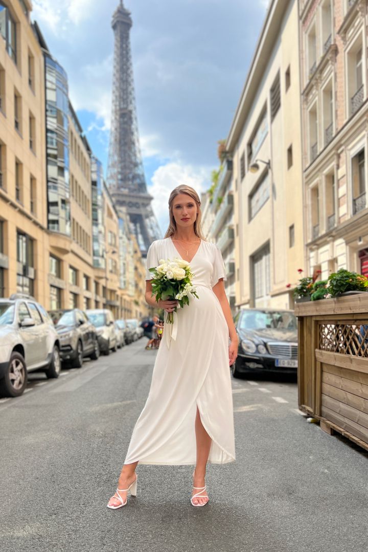 Midi Umstands- und Still-Brautkleid in Wickeloptik