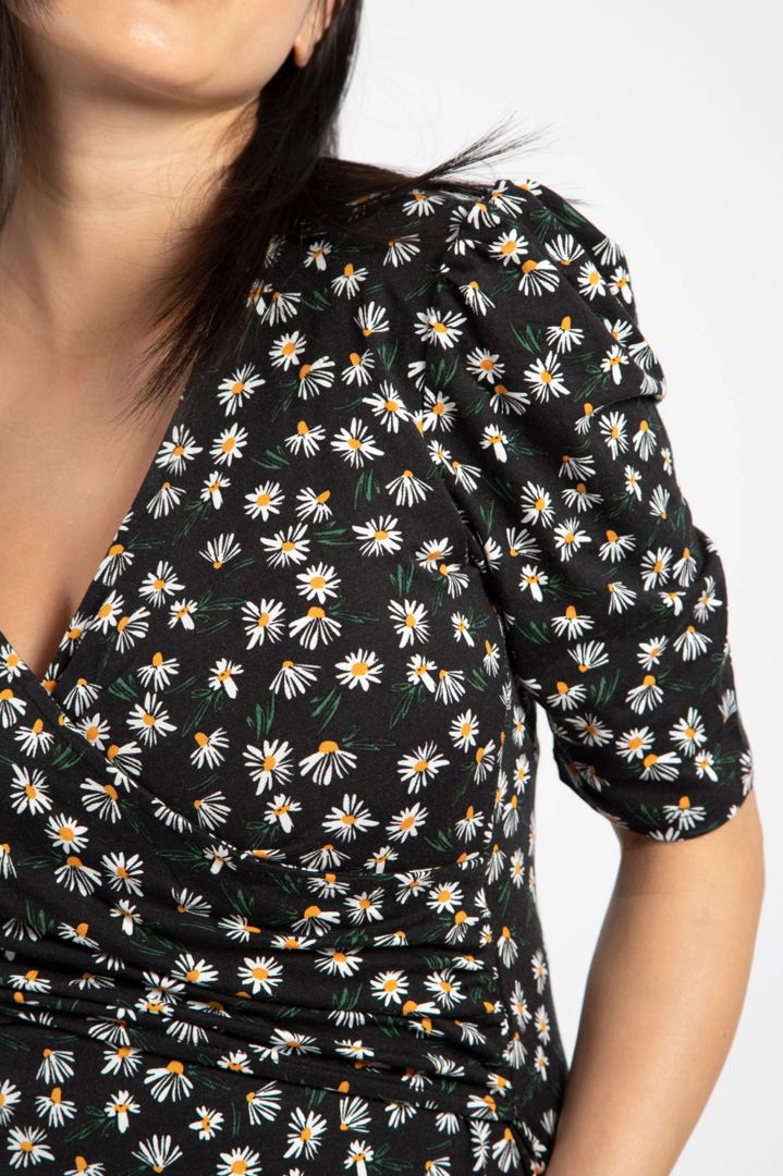 Cross-over Maternity and Nursing Shirt with Marguerite Print